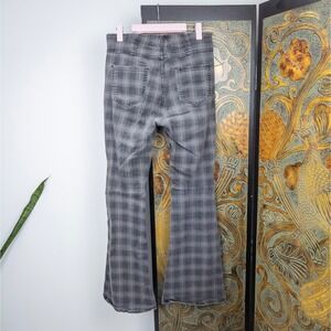 Plaid Flare Pants - Gray Stretch‎ Check Trousers Y2K Grunge Aesthetic Flares M